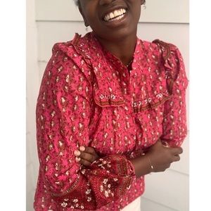 JOIE || Pink Boho Ruffle Top. Sz. S/P